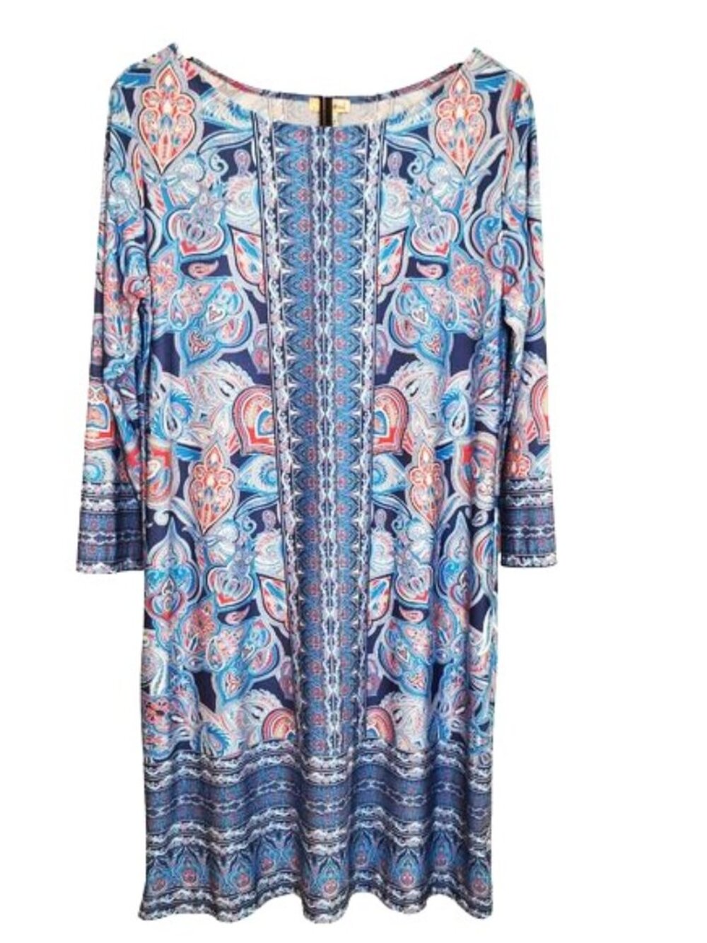 Haani Blue Red Paisley Long Sleeve Tunic Shift Dress XL